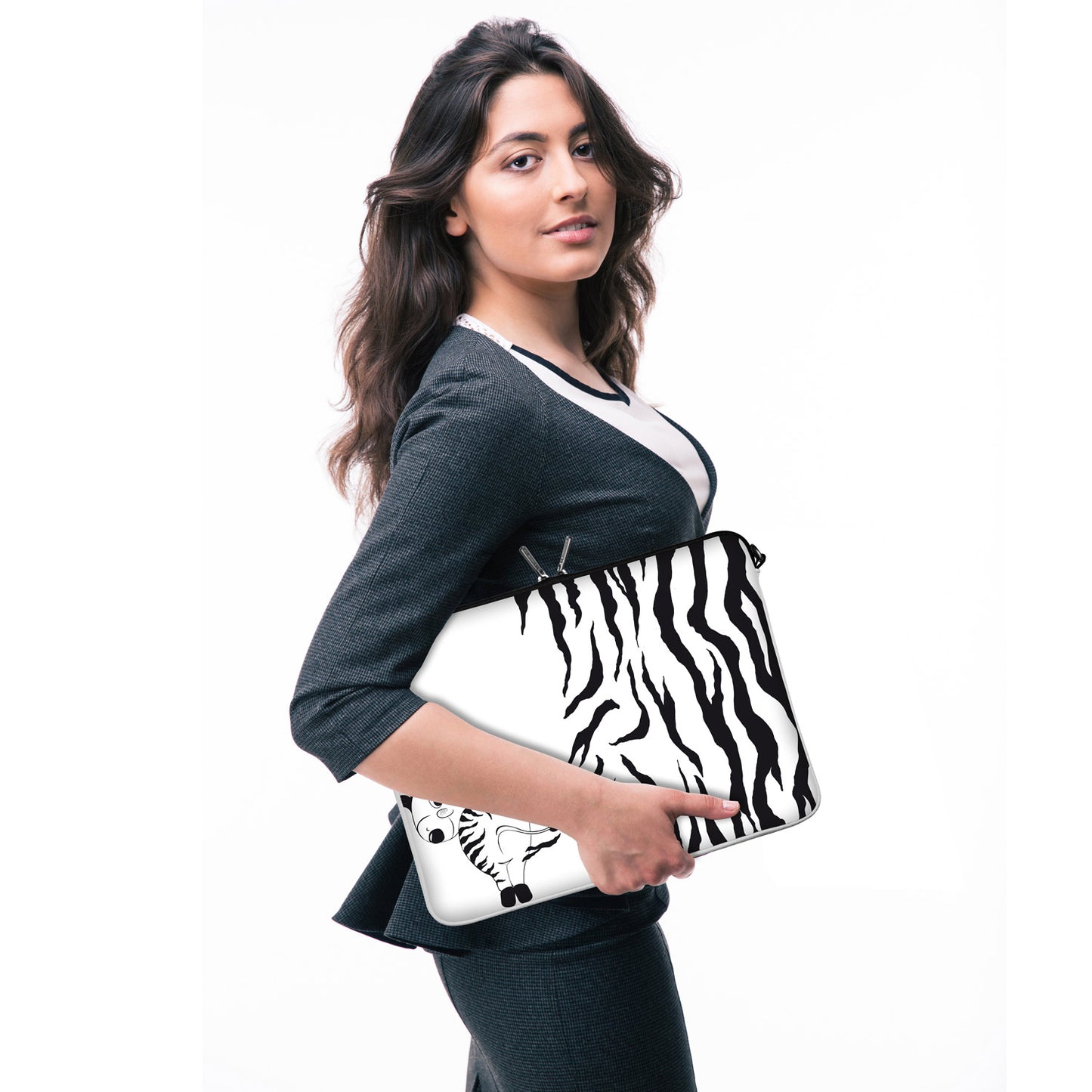 LS111 Zebra Designer Laptop Tasche in schwarz-weiß mit Ösen zum Anhängen von Accessoires