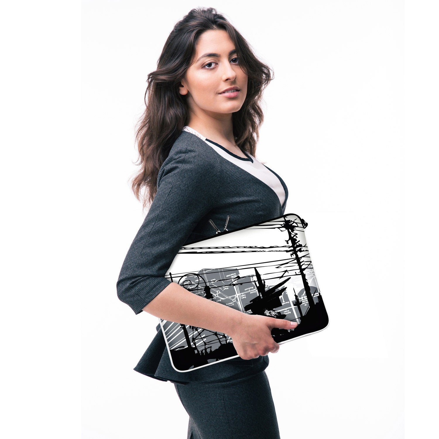 LS124 CityLife Designer Laptop Tasche in grau-weiß mit Ösen zum Anhängen von Accessoires