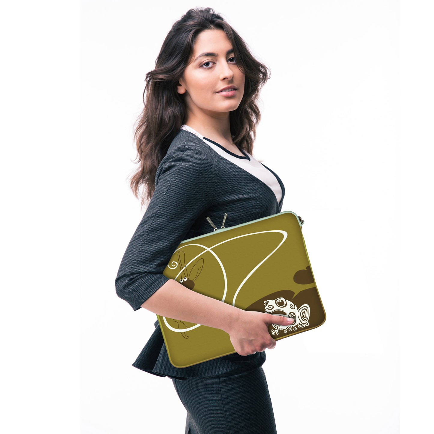 LS147 Frog King Designer Laptop Tasche olivfarben mit Ösen zum Anhängen von Accessoires