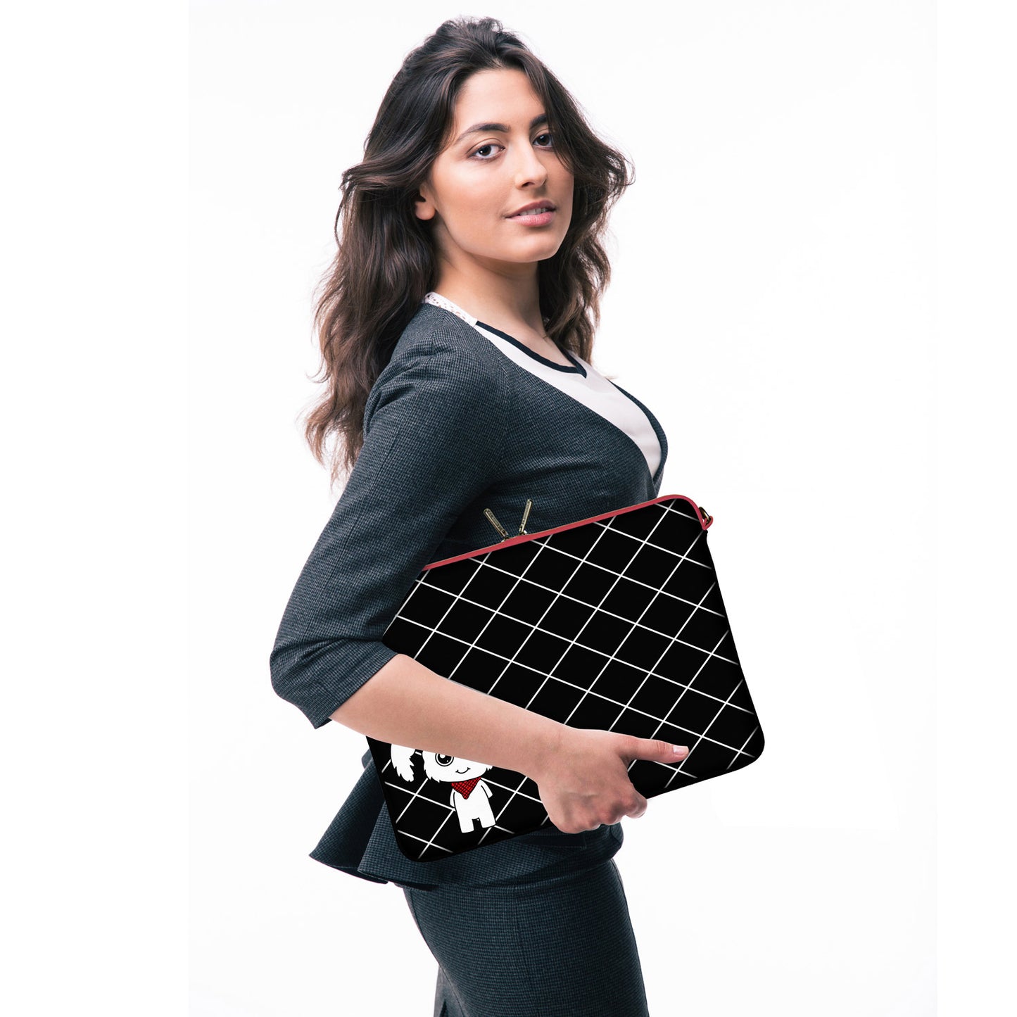 LS159 Fluffy Designer Tasche für Laptop in schwarz mit Ösen zum Anhängen von Accessoires