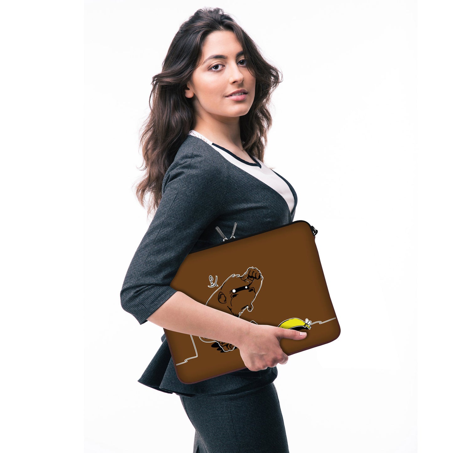 LS167 Confusion Designer Laptop Tasche in braun mit Ösen zum Anhängen von Accessoires