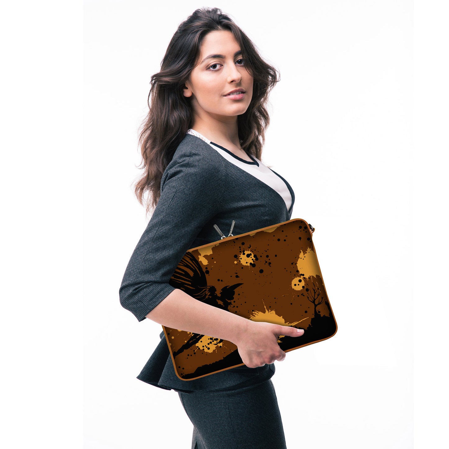 LS171 Mystery Designer Laptop Tasche in braun mit Ösen zum Anhängen von Accessoires