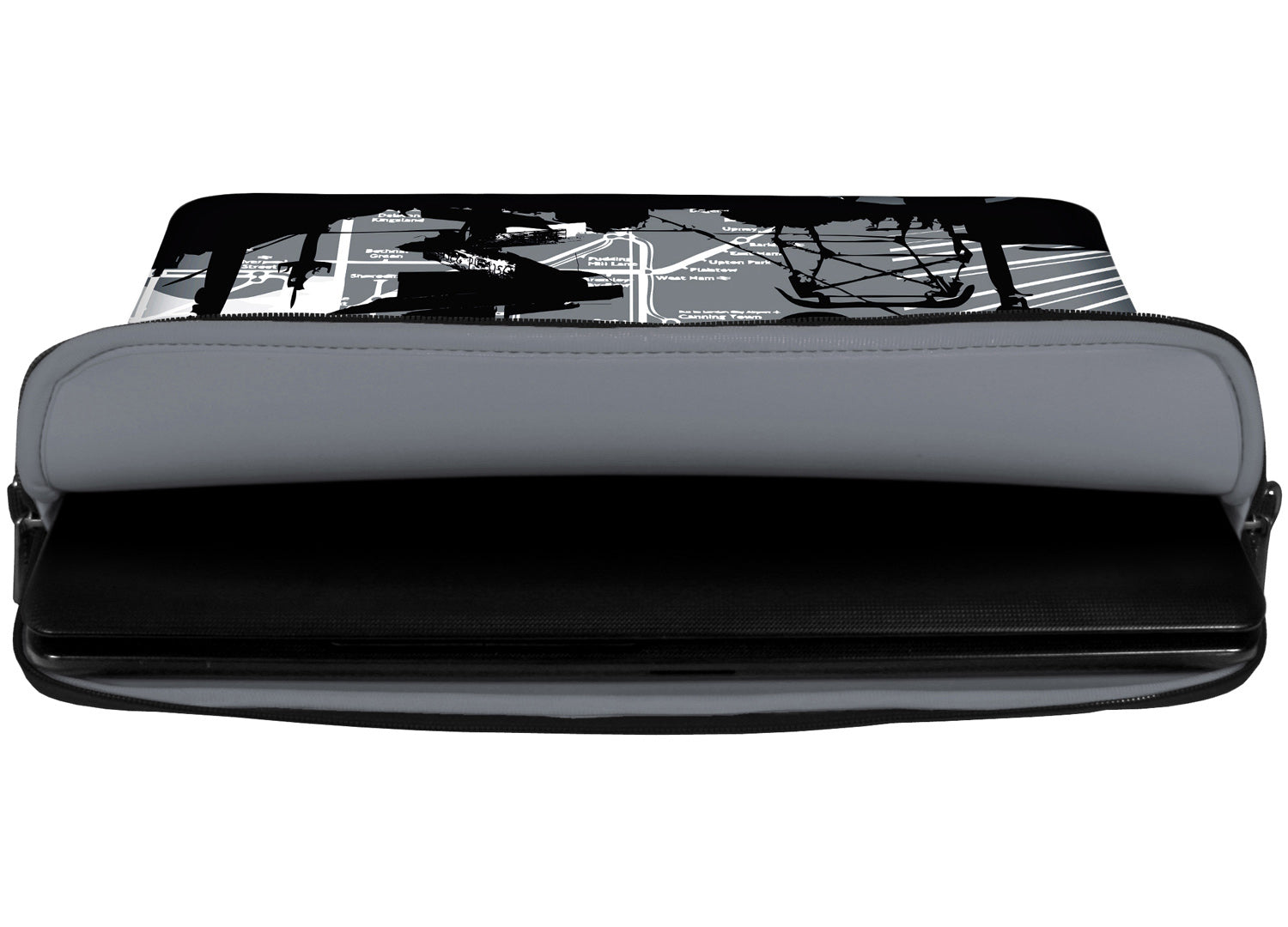 Innenansicht mit Schutzlippen der LS124 CityLife Designer Laptop Tasche in grau aus wasserabweisendem Neopren