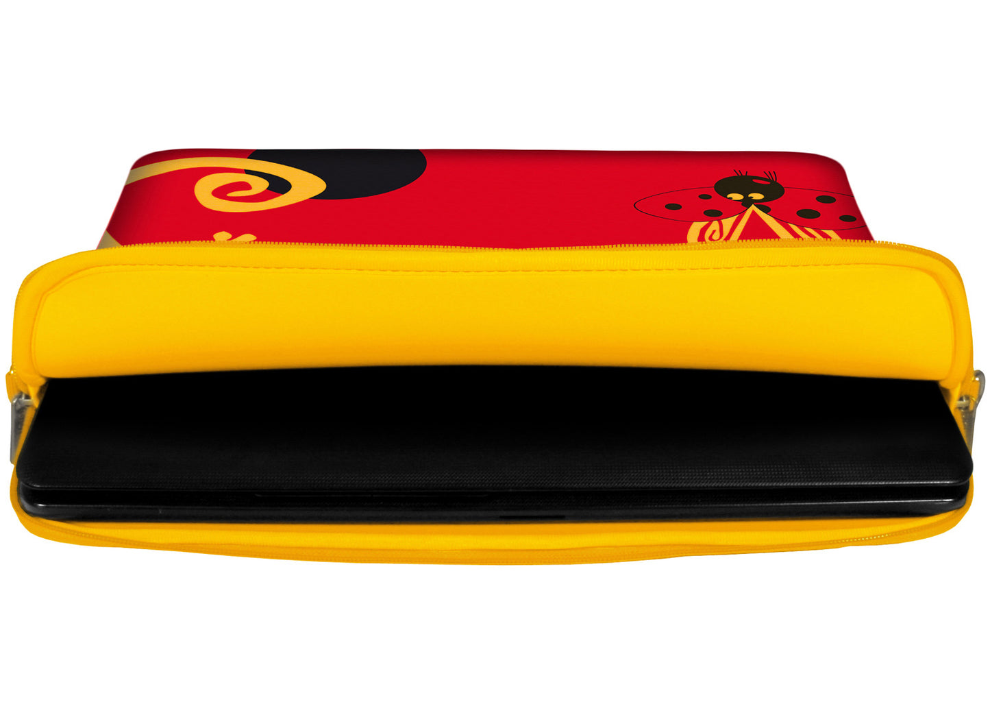 Innenansicht mit Schutzlippen der LS145 Lady Beetle Designer Laptop Tasche in sonnengelb aus wasserabweisendem Neopren