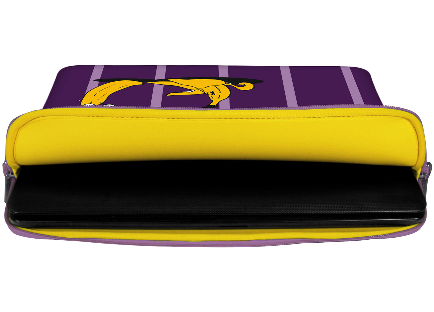 Innenansicht mit Schutzlippen der LS165 Bananas Designer Laptop Tasche in gelb aus wasserabweisendem Neopren
