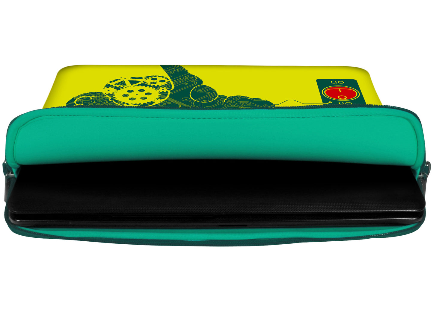 Innenansicht mit Schutzlippen der LS166 IT-Brain Designer Tasche für Laptop in türkis aus wasserabweisendem Neopren