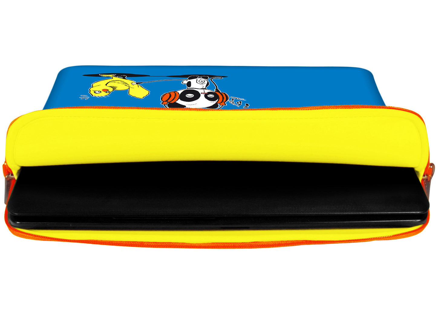 Innenansicht mit Schutzlippen der LS168 Chick Music Designer Laptop Tasche in gelb aus wasserabweisendem Neopren