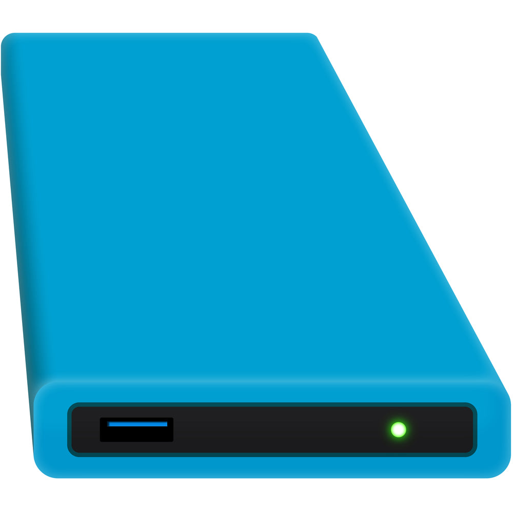 HipDisk: Externes Festplattengehäuse mit austauschbarer Silikonhülle in blau
