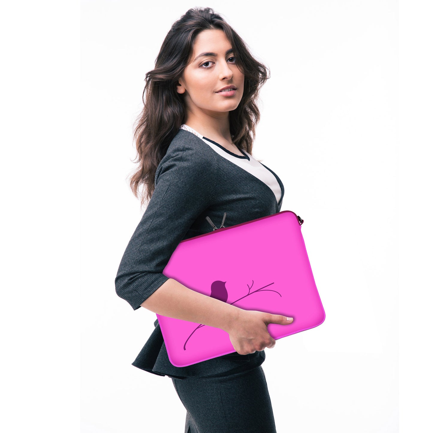 LS122 Early Bird Designer Laptop Tasche in pink mit Ösen zum Anhängen von Accessoires