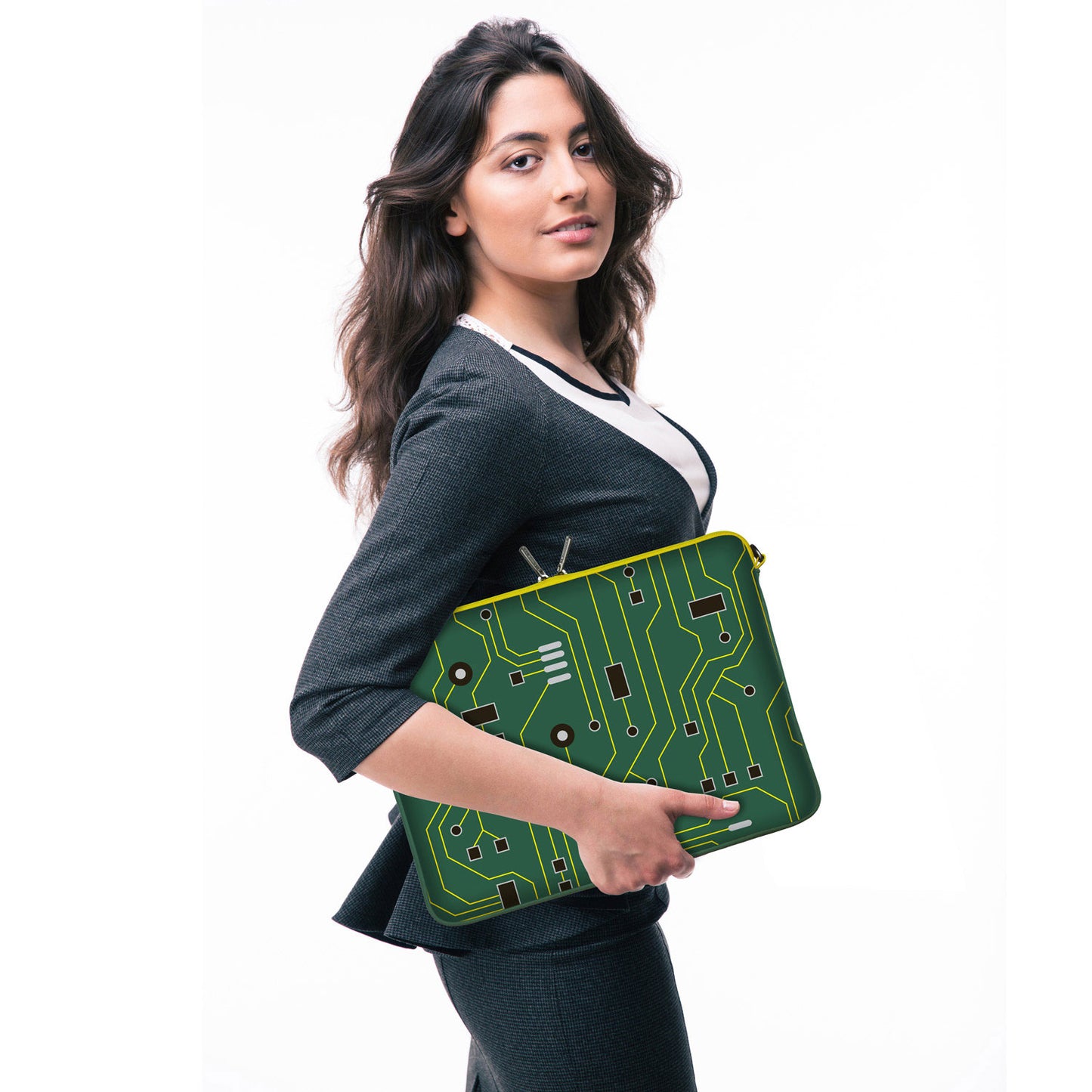 LS125 Green IT Designer Laptop Tasche in grün mit Ösen zum Anhängen von Accessoires
