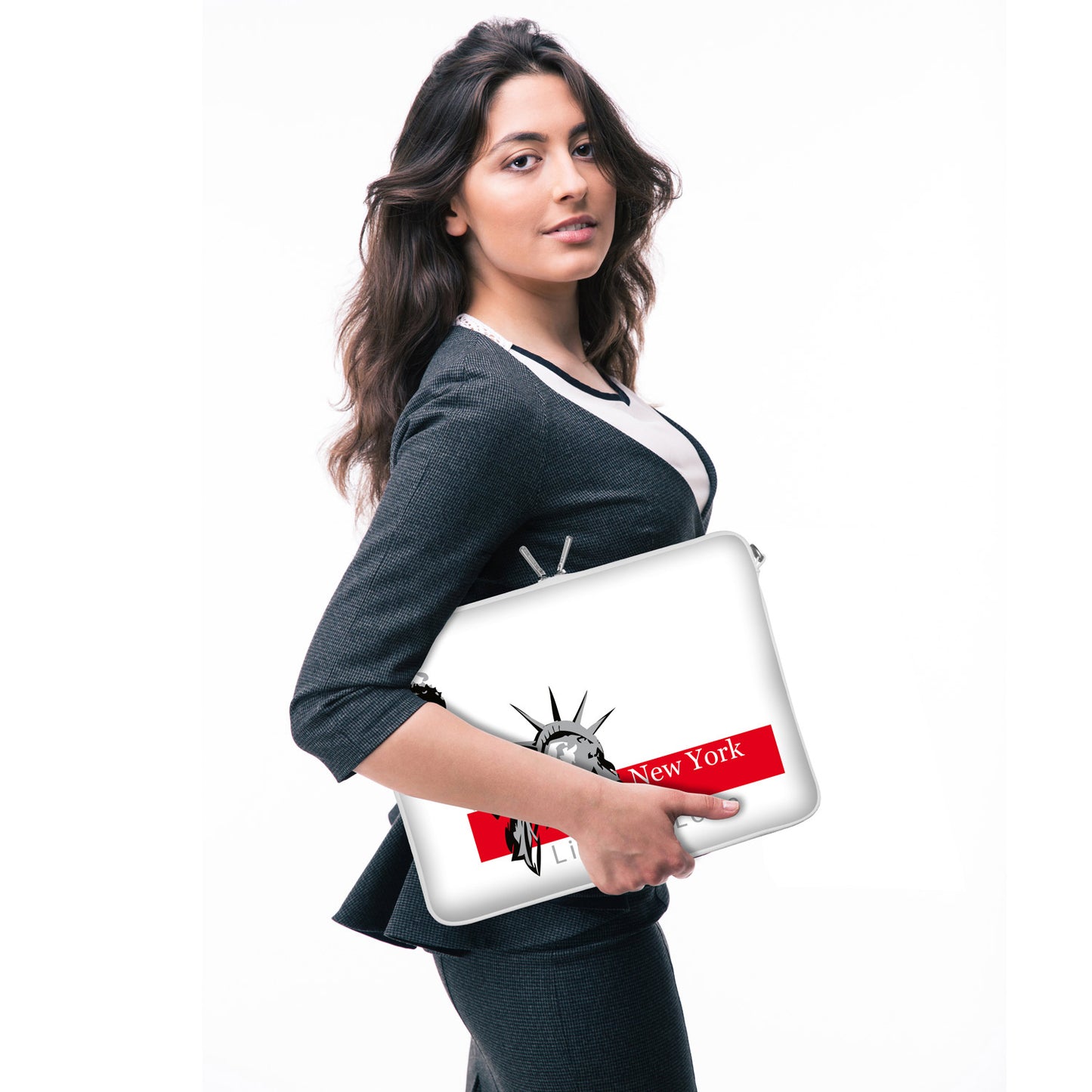 LS135 New York Designer Laptop Tasche in weiß mit Ösen zum Anhängen von Accessoires
