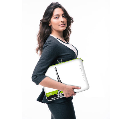 LS136 Paris Designer Tasche für Laptop in weiß mit Ösen zum Anhängen von Accessoires