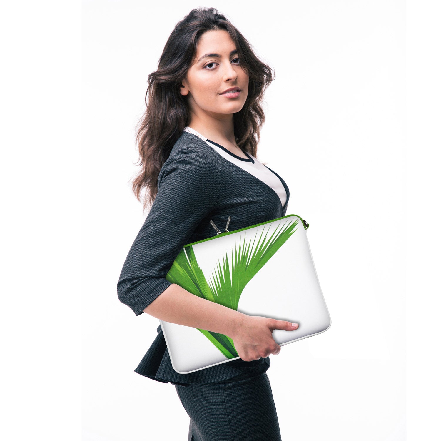 LS138 Green Designer Laptop Tasche weiß-grün mit Ösen zum Anhängen von Accessoires