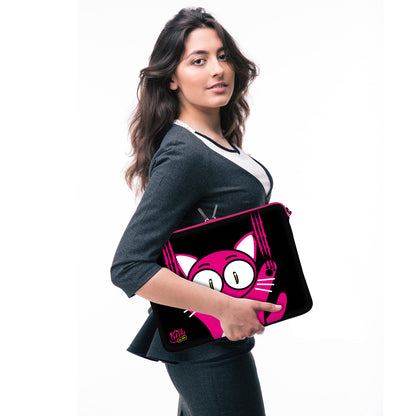 LS140 Kitty to Go Designer Laptop Tasche in schwarz-pink mit Ösen zum Anhängen von Accessoires
