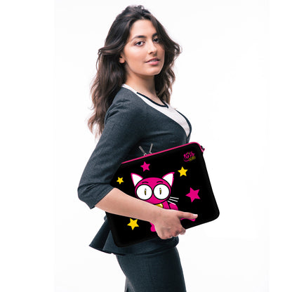 LS142 Kitty to Go Designer Laptop Tasche in schwarz-pink mit Ösen zum Anhängen von Accessoires
