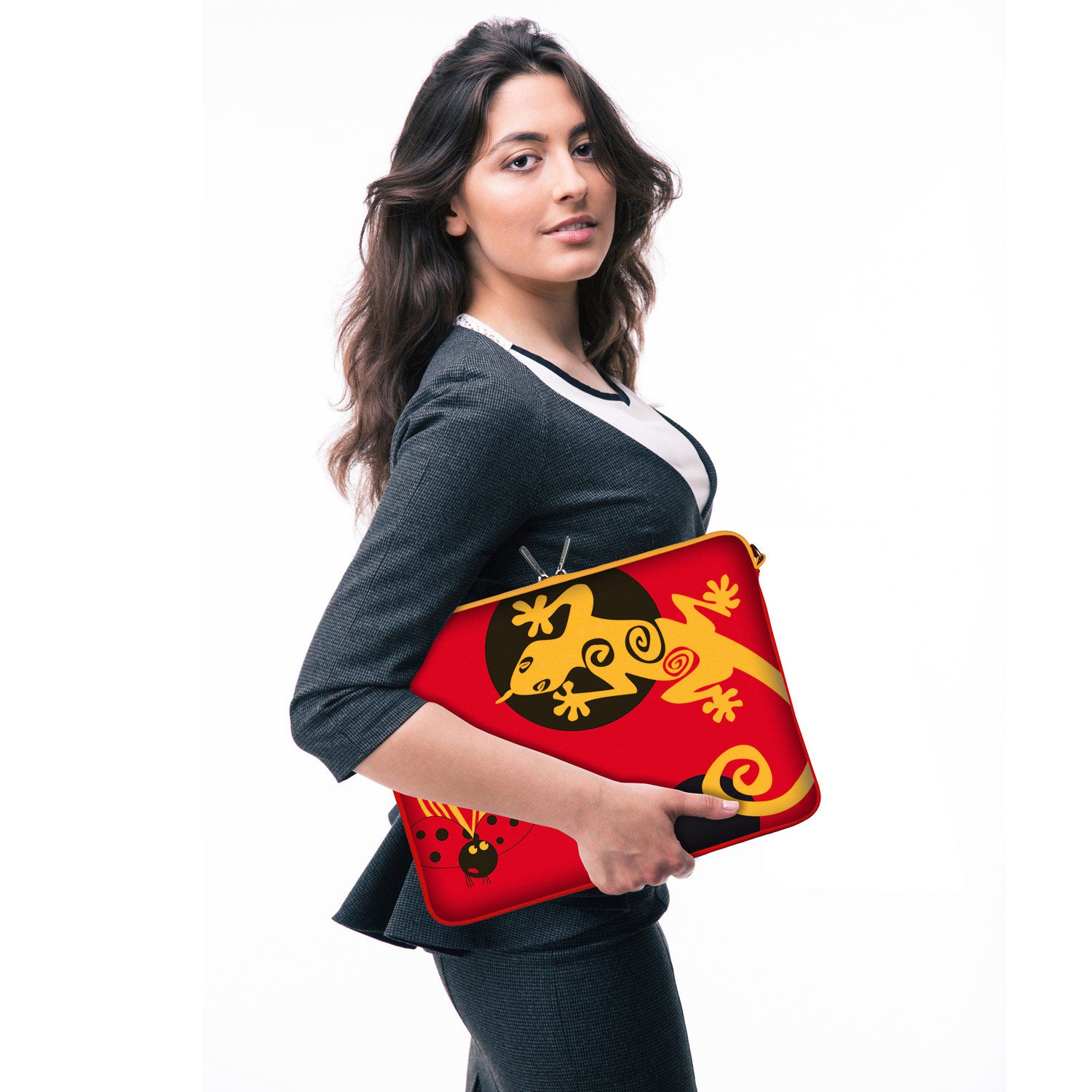 LS145 Lady Beetle Designer Laptop Tasche in rot mit Ösen zum Anhängen von Accessoires