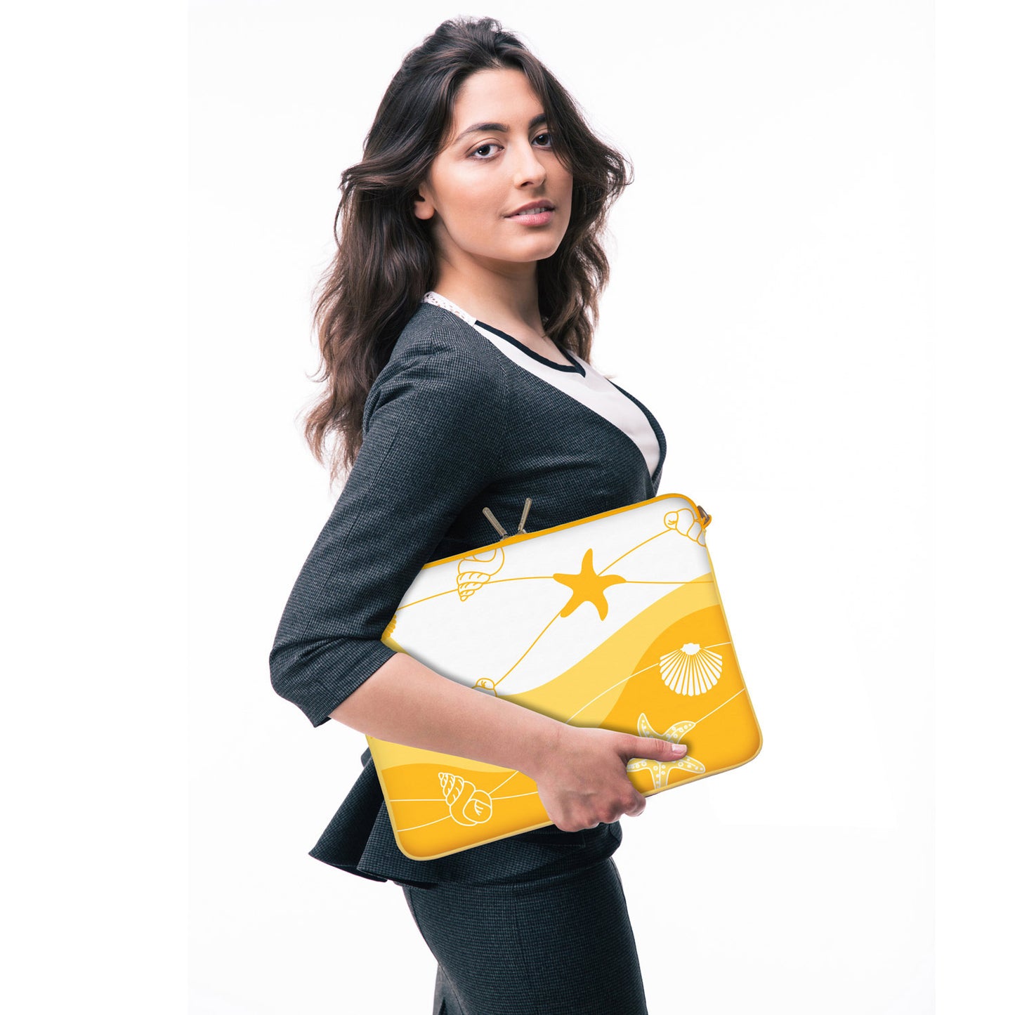 LS149 Summer Beach Designer Laptop Tasche in gelb mit Ösen zum Anhängen von Accessoires
