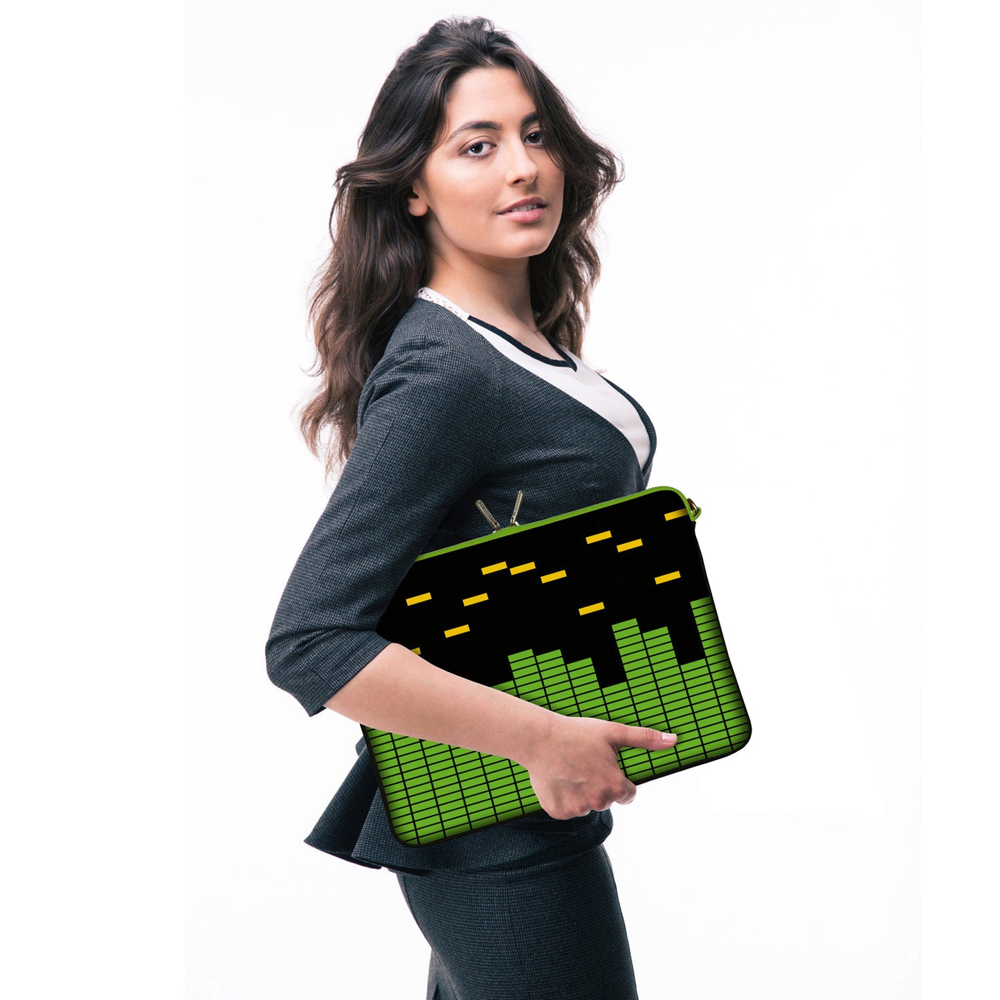 LS154 Equalizer Designer Laptop Tasche in schwarz-grün mit Ösen zum Anhängen von Accessoires