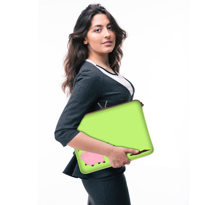 LS158 Happy Piggy Designer Laptop Tasche in grün mit Ösen zum Anhängen von Accessoires