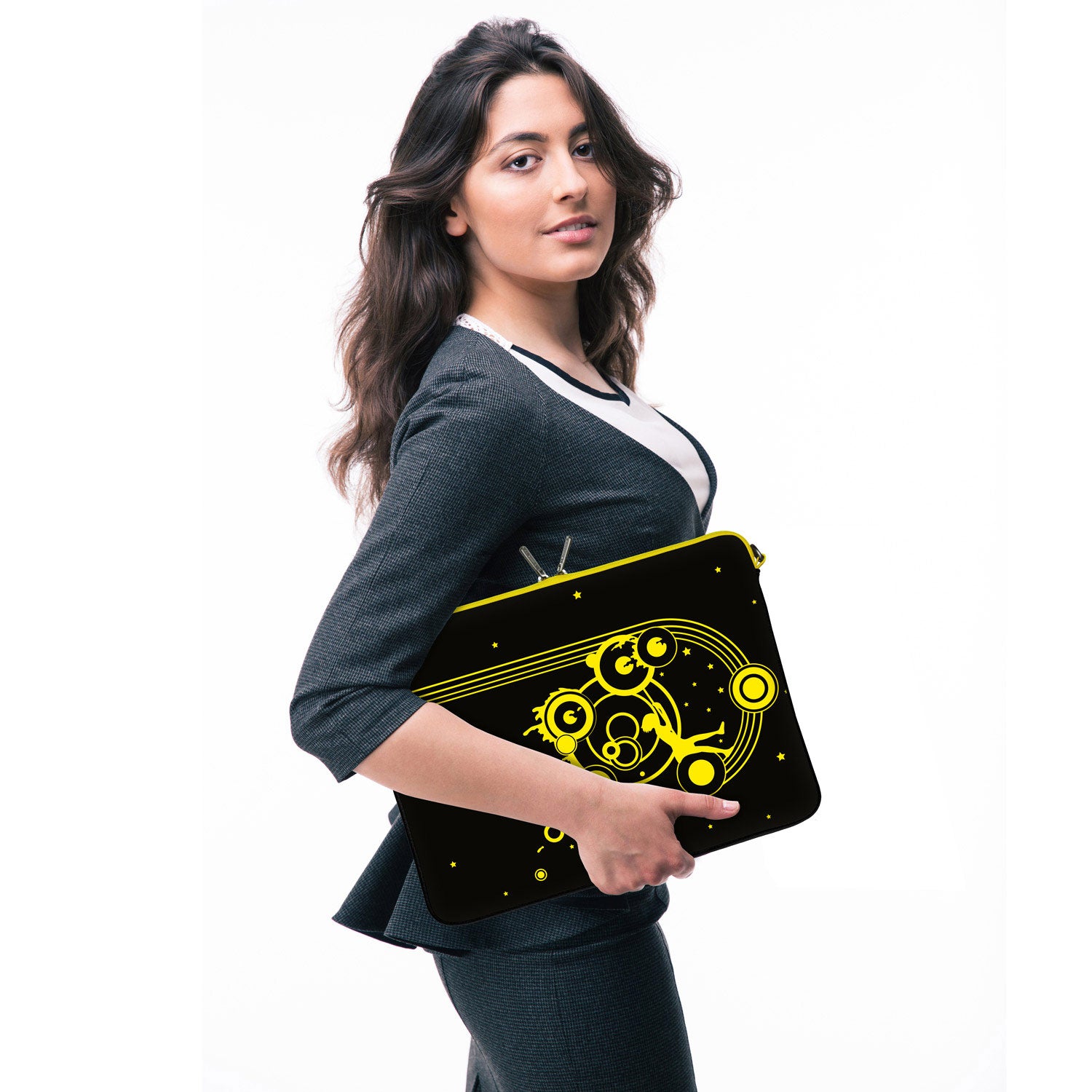 LS161 Swing Designer Tasche für Laptop in schwarz-gelb mit Ösen zum Anhängen von Accessoires