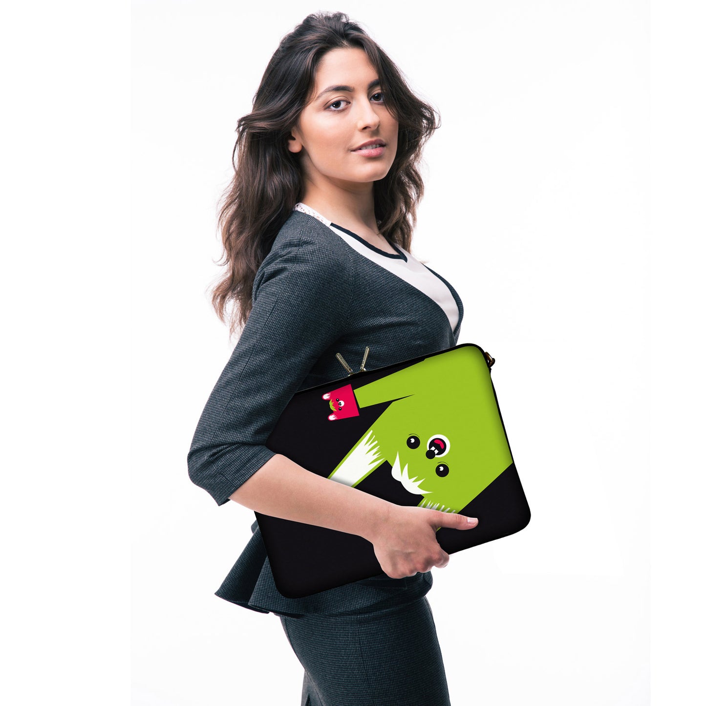 LS162 Toothy Designer Tasche für Laptop in schwarz-grün mit Ösen zum Anhängen von Accessoires
