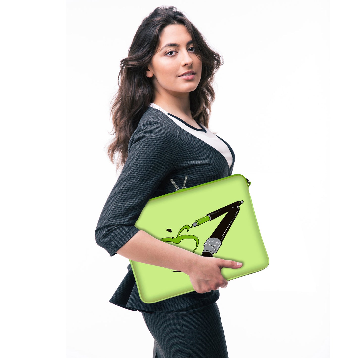 LS164 Apple Pen Designer Laptop Tasche in grün mit Ösen zum Anhängen von Accessoires