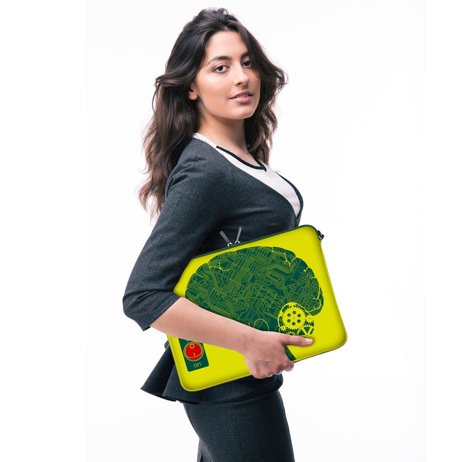 LS166 IT-Brain Designer Tasche für Laptop in gelb-grün mit Ösen zum Anhängen von Accessoires