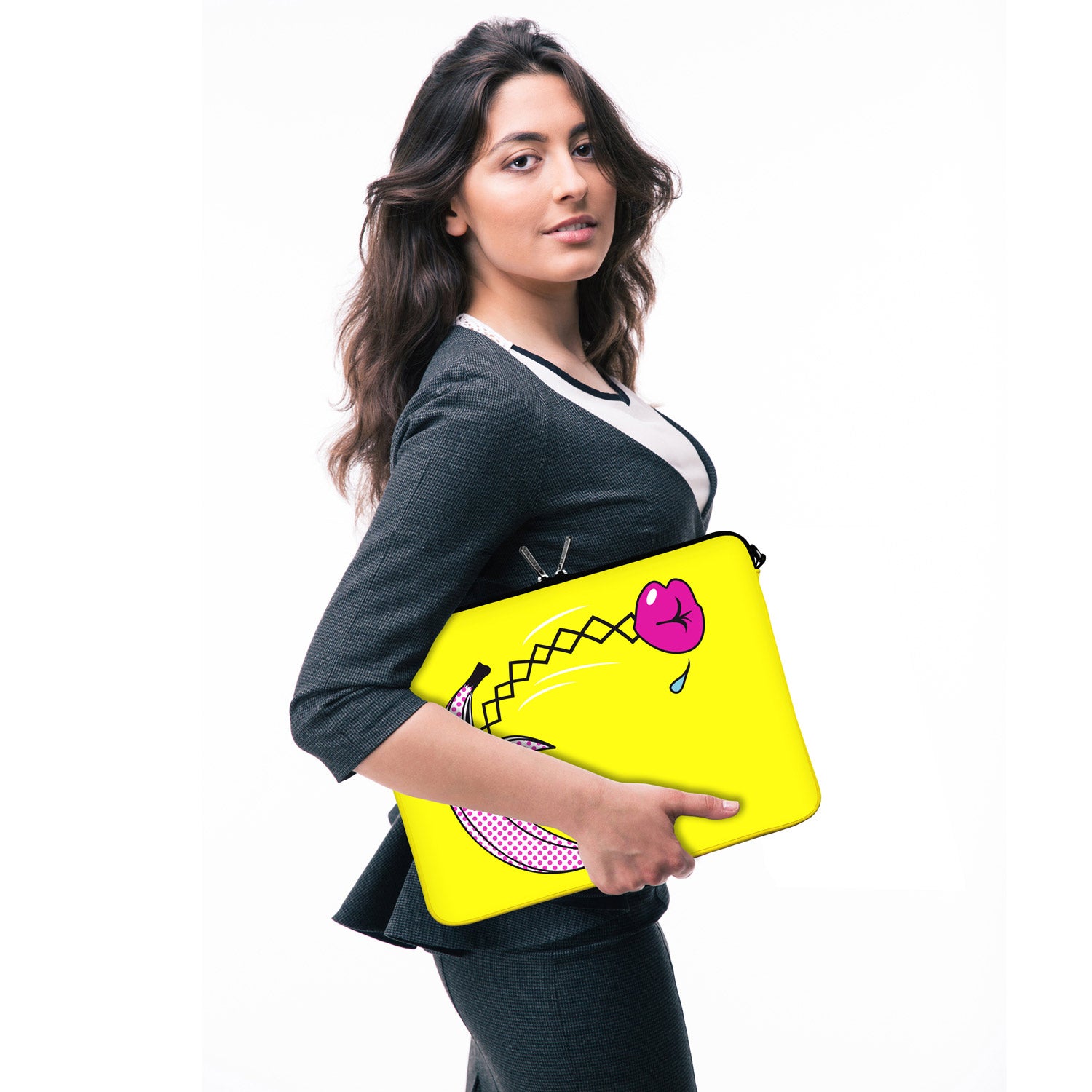 LS170 Surprise Designer Tasche für Laptop in gelb mit Ösen zum Anhängen von Accessoires