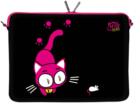 LS141 Kitty to Go Designer Laptop Tasche in schwarz-pink für Tablets, Laptops und Macbooks