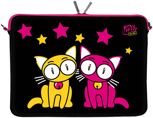 LS144 Kitty to Go Designer Laptop Tasche in schwarz-pink für Tablets, Laptops und Macbooks
