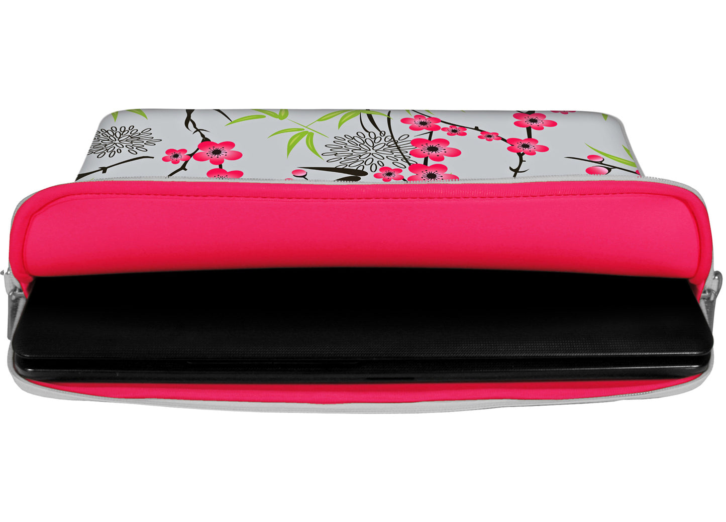 Innenansicht mit Schutzlippen der LS104 Sakura Designer Laptop Tasche in pink aus wasserabweisendem Neopren