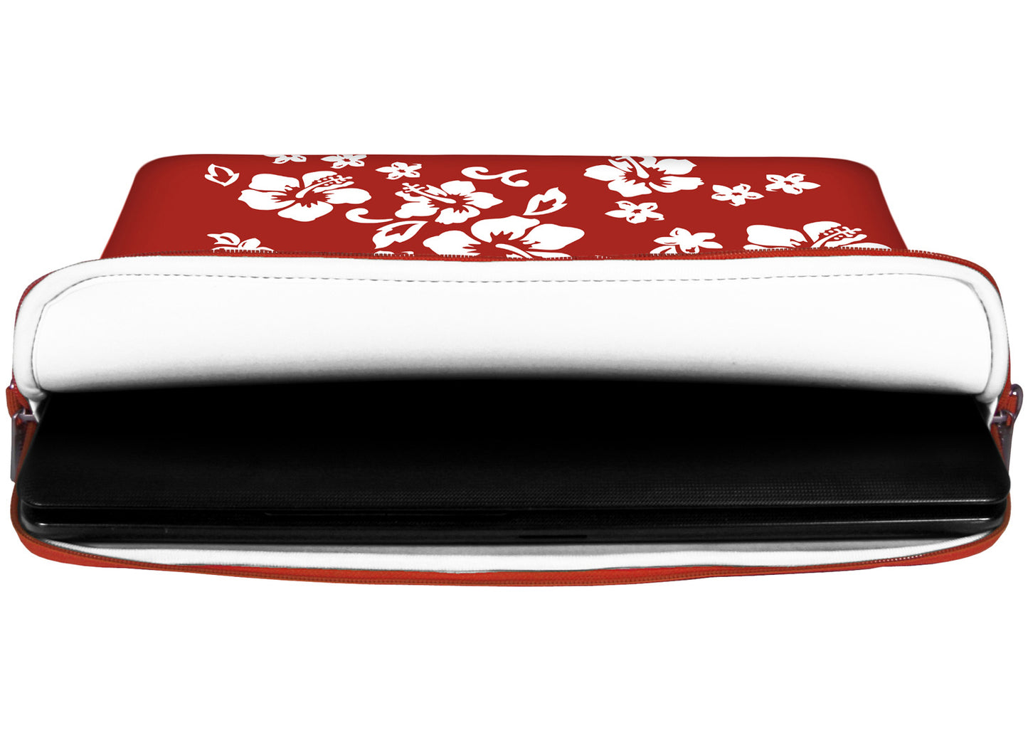 Innenansicht mit Schutzlippen der LS107 Red Flower Designer Laptop Tasche in weiß aus wasserabweisendem Neopren