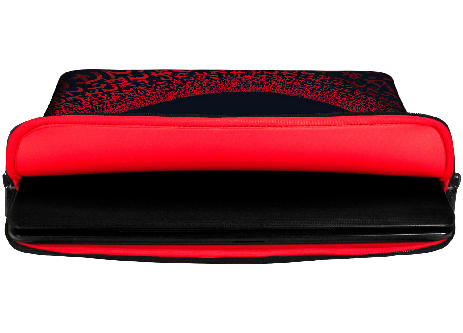 Innenansicht mit Schutzlippen der LS109 Red Matrix Designer Laptop Tasche in rot aus wasserabweisendem Neopren