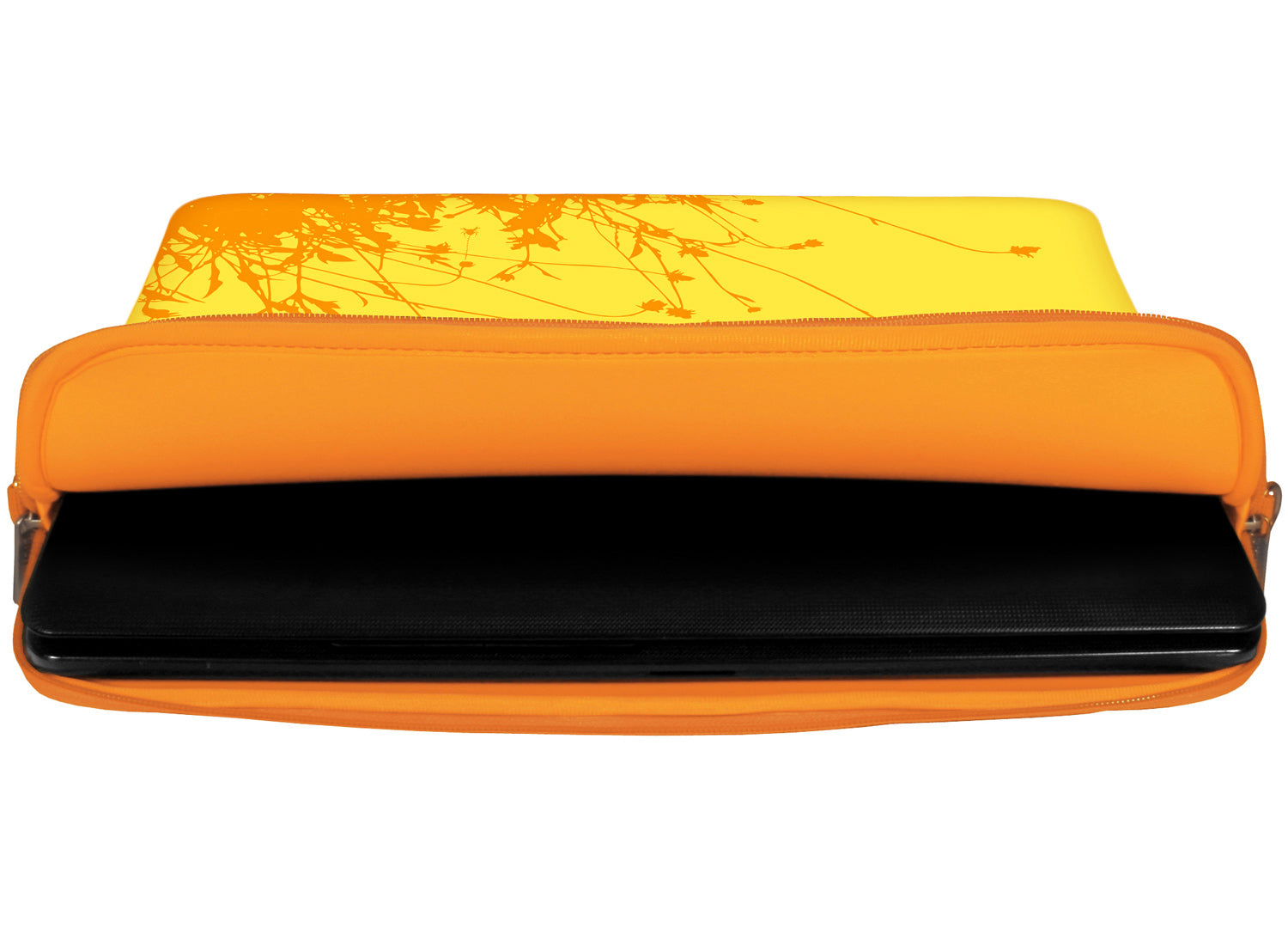 Innenansicht mit Schutzlippen der LS114 Summer Designer Laptop Tasche in orange aus wasserabweisendem Neopren