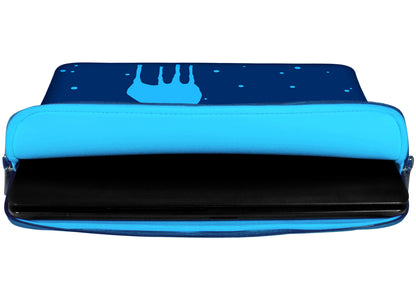Innenansicht mit Schutzlippen der LS115 CariBlue Designer Laptop Tasche in blau aus wasserabweisendem Neopren