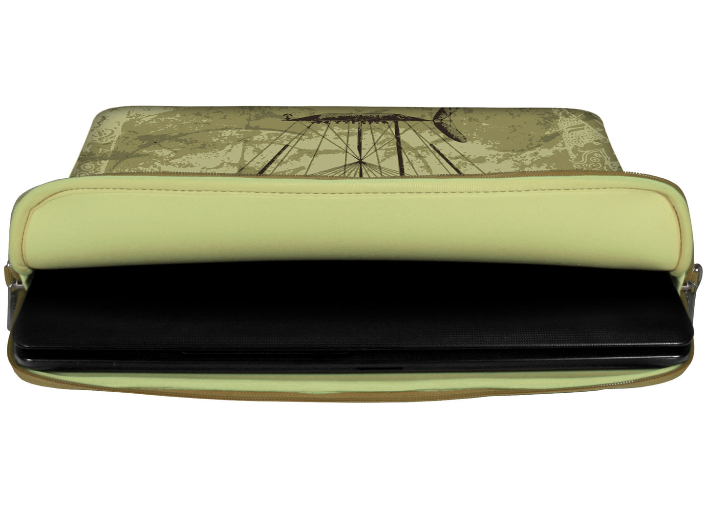 Innenansicht mit Schutzlippen der LS119 Airship Designer Tasche für Laptop olivfarben aus wasserabweisendem Neopren