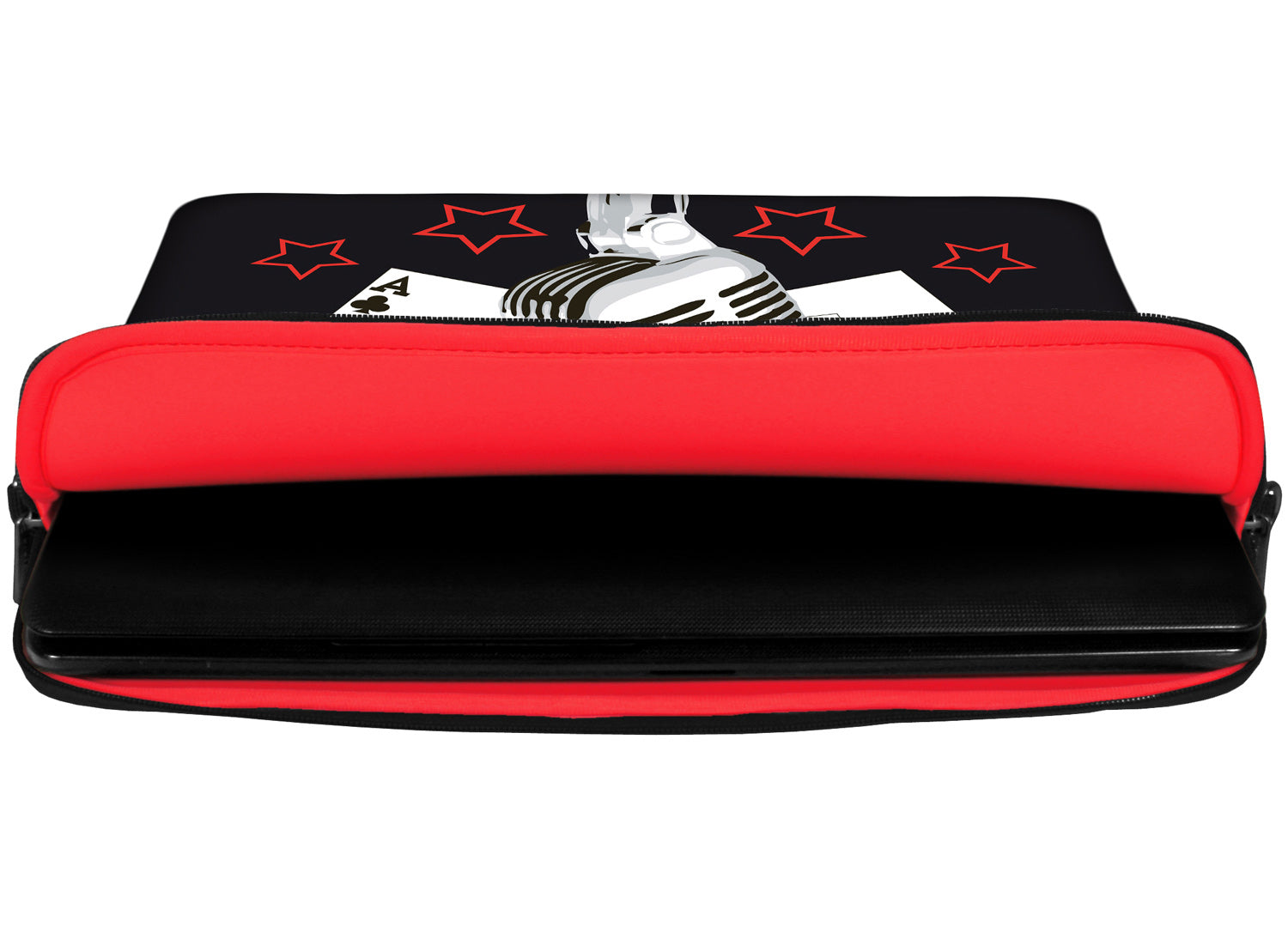 Innenansicht mit Schutzlippen der LS120 Pokerstars Designer Laptop Tasche in rot aus wasserabweisendem Neopren