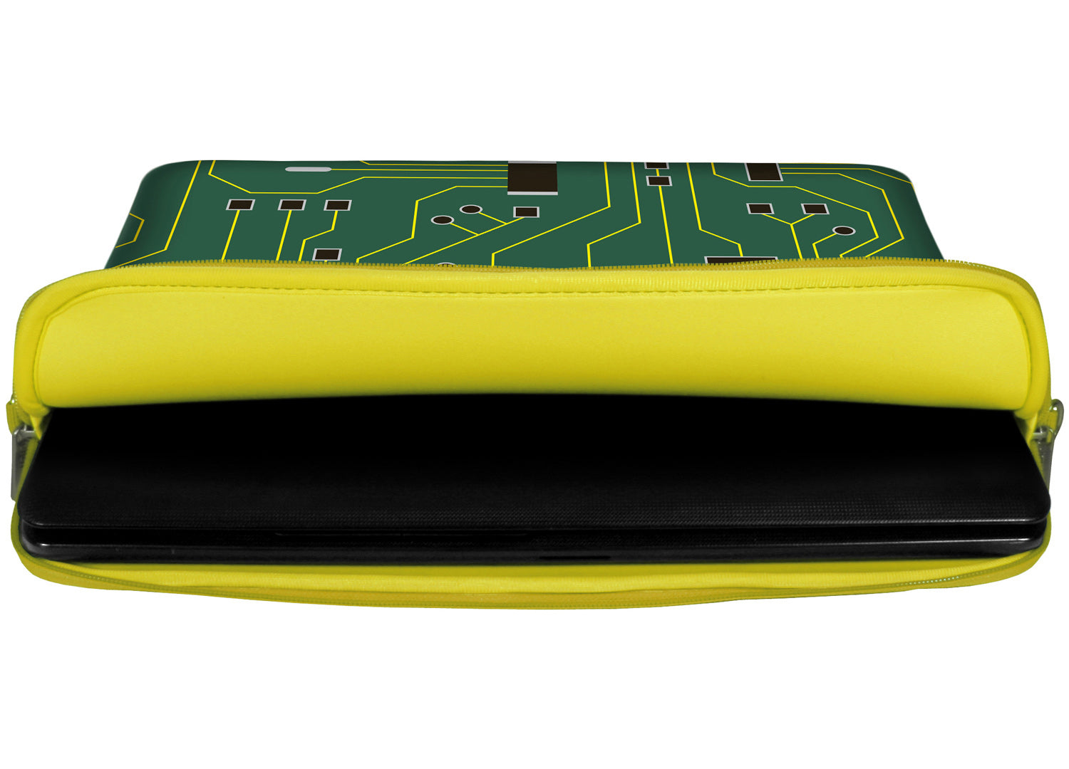 Innenansicht mit Schutzlippen der LS125 Green IT Designer Laptop Tasche in gelb aus wasserabweisendem Neopren