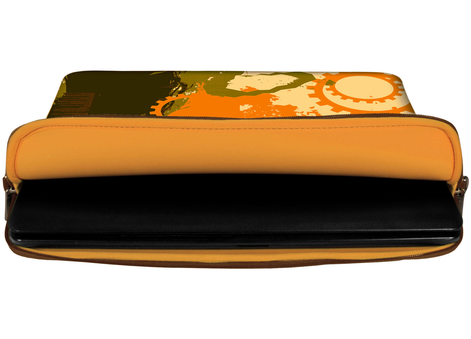 Innenansicht mit Schutzlippen der LS128 Sun Designer Tasche für Laptop in orange aus wasserabweisendem Neopren