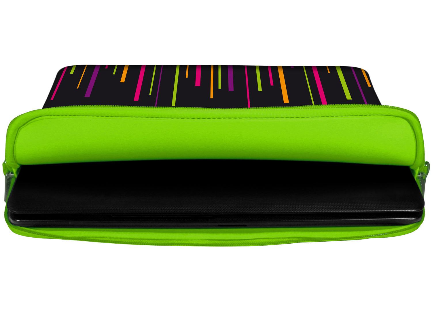Innenansicht mit Schutzlippen der LS129 Colours Designer Laptop Tasche in grün aus wasserabweisendem Neopren