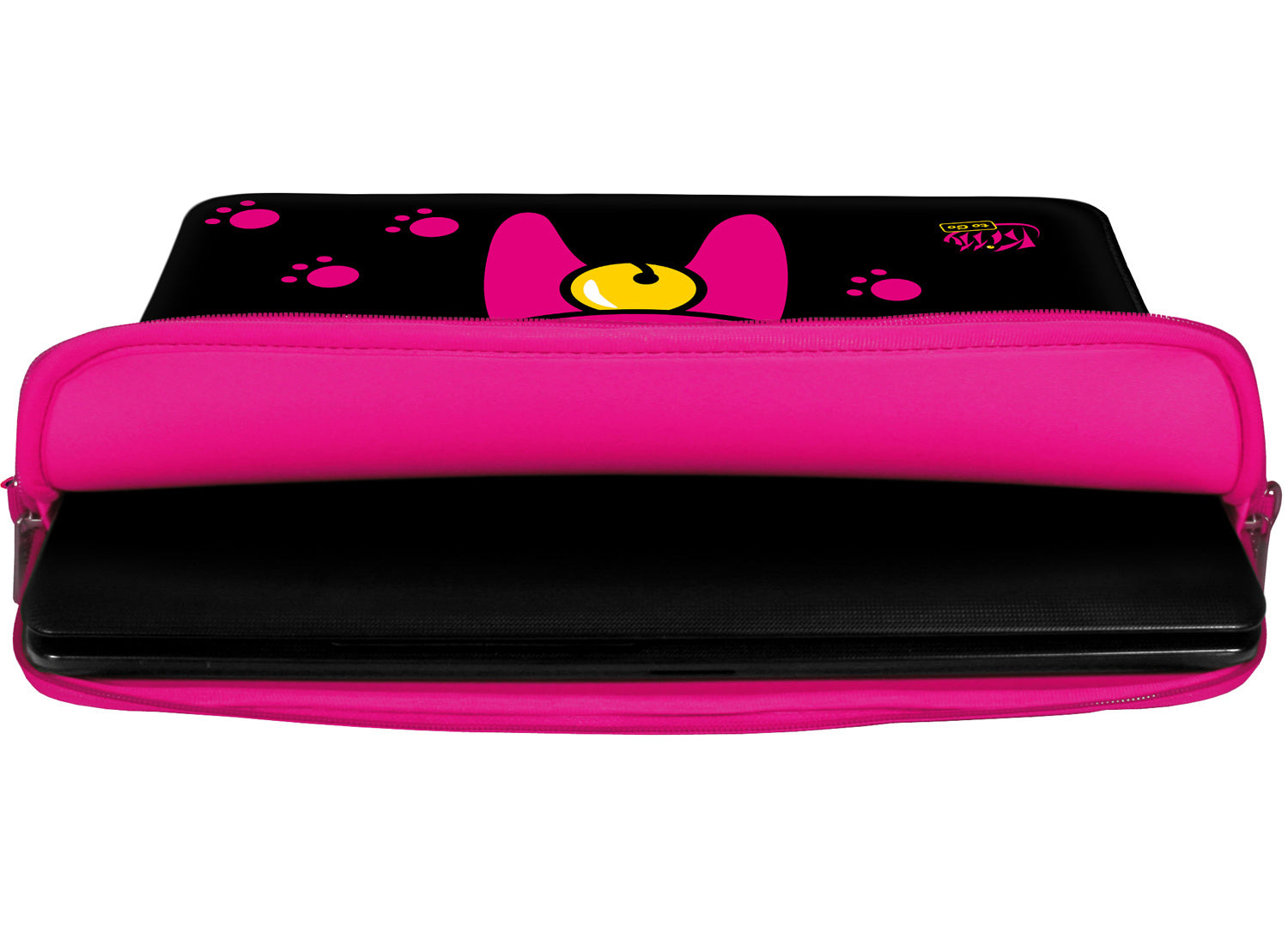 Innenansicht mit Schutzlippen der LS133 Kitty to Go Designer Laptop Tasche in pink aus wasserabweisendem Neopren