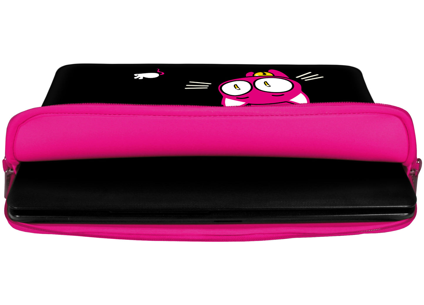 Innenansicht mit Schutzlippen der LS141 Kitty to Go Designer Laptop Tasche in pink aus wasserabweisendem Neopren