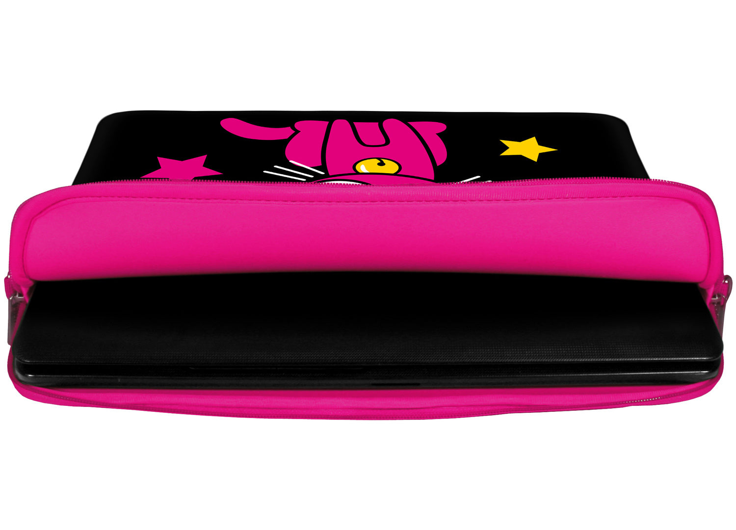 Innenansicht mit Schutzlippen der LS142 Kitty to Go Designer Laptop Tasche in pink aus wasserabweisendem Neopren