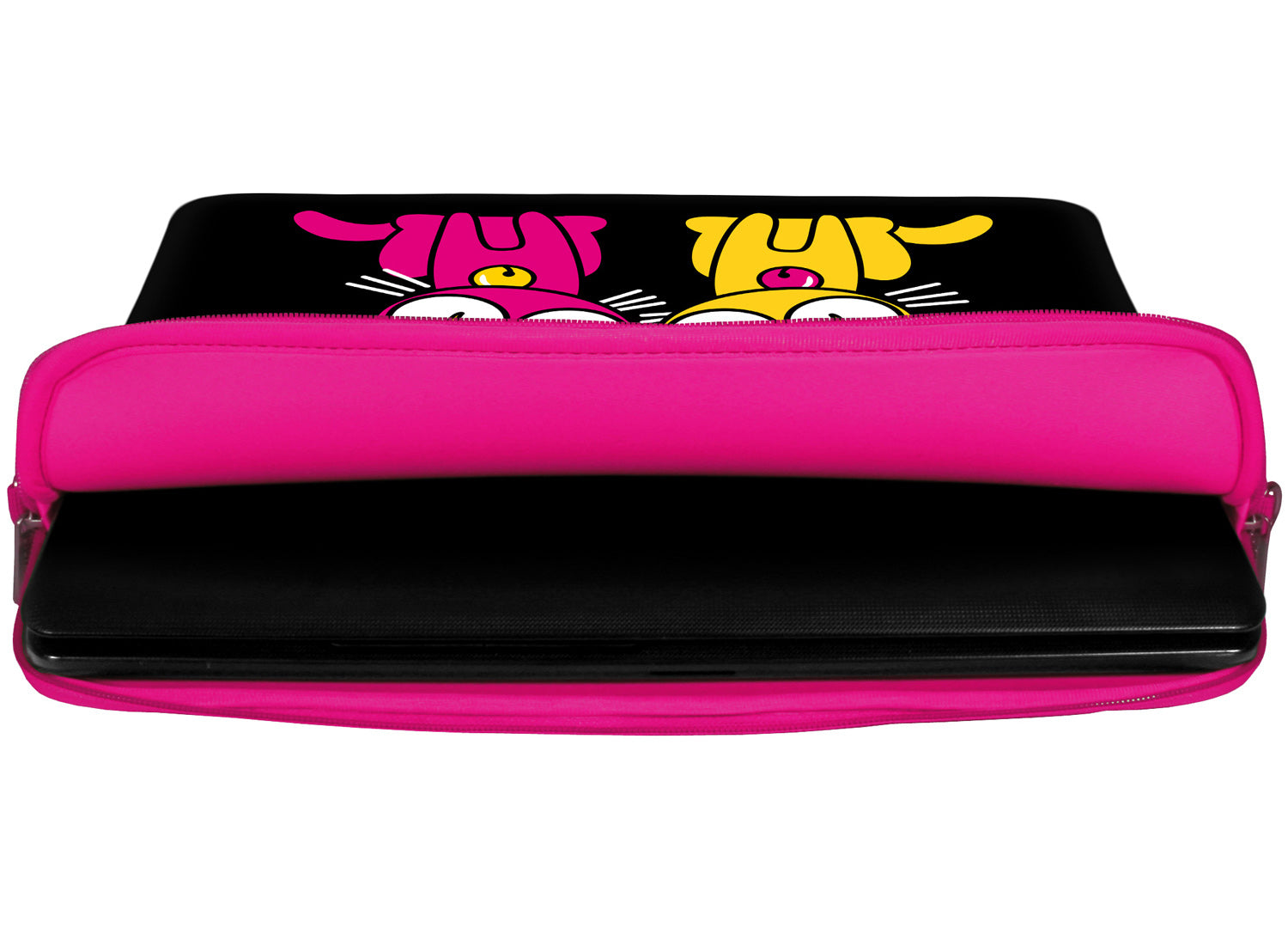 Innenansicht mit Schutzlippen der LS144 Kitty to Go Designer Laptop Tasche in pink aus wasserabweisendem Neopren