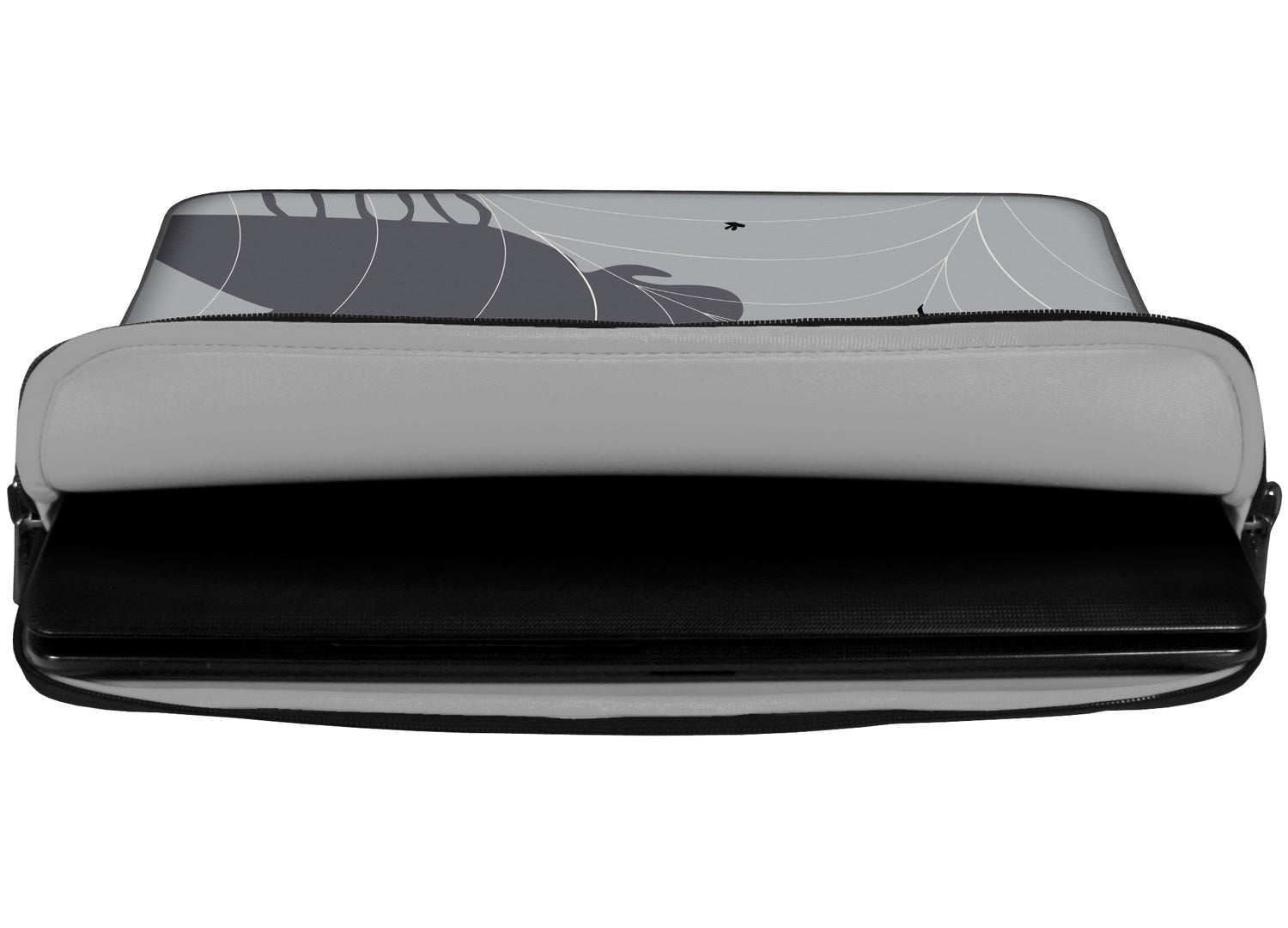 Innenansicht mit Schutzlippen der LS146 Spiderweb Designer Laptop Tasche in grau aus wasserabweisendem Neopren