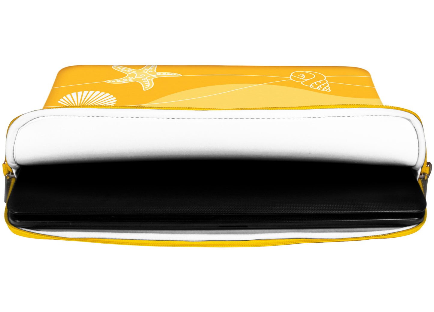 Innenansicht mit Schutzlippen der LS149 Summer Beach Designer Laptop Tasche in weiß aus wasserabweisendem Neopren