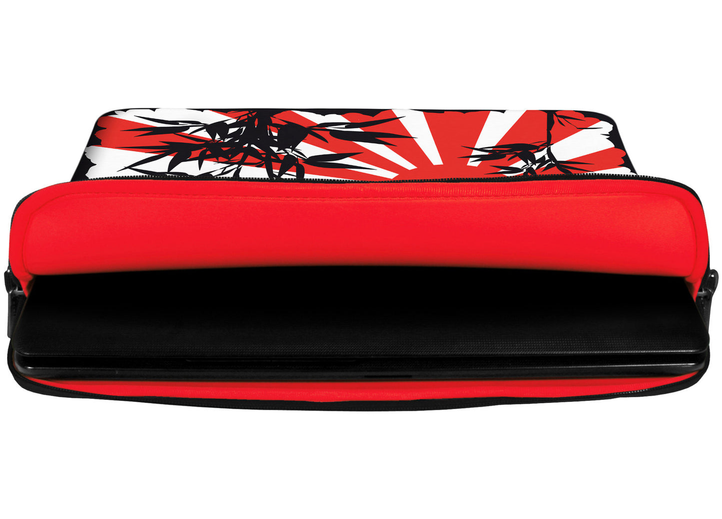 Innenansicht mit Schutzlippen der LS150 Bamboo Designer Laptop Tasche in rot aus wasserabweisendem Neopren