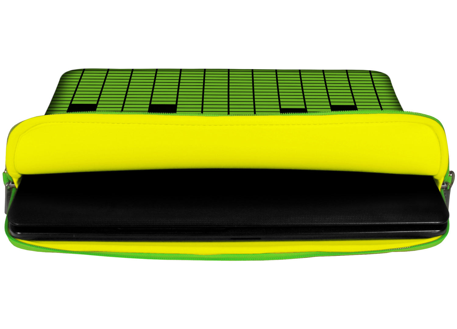 Innenansicht mit Schutzlippen der LS154 Equalizer Designer Laptop Tasche in gelb aus wasserabweisendem Neopren