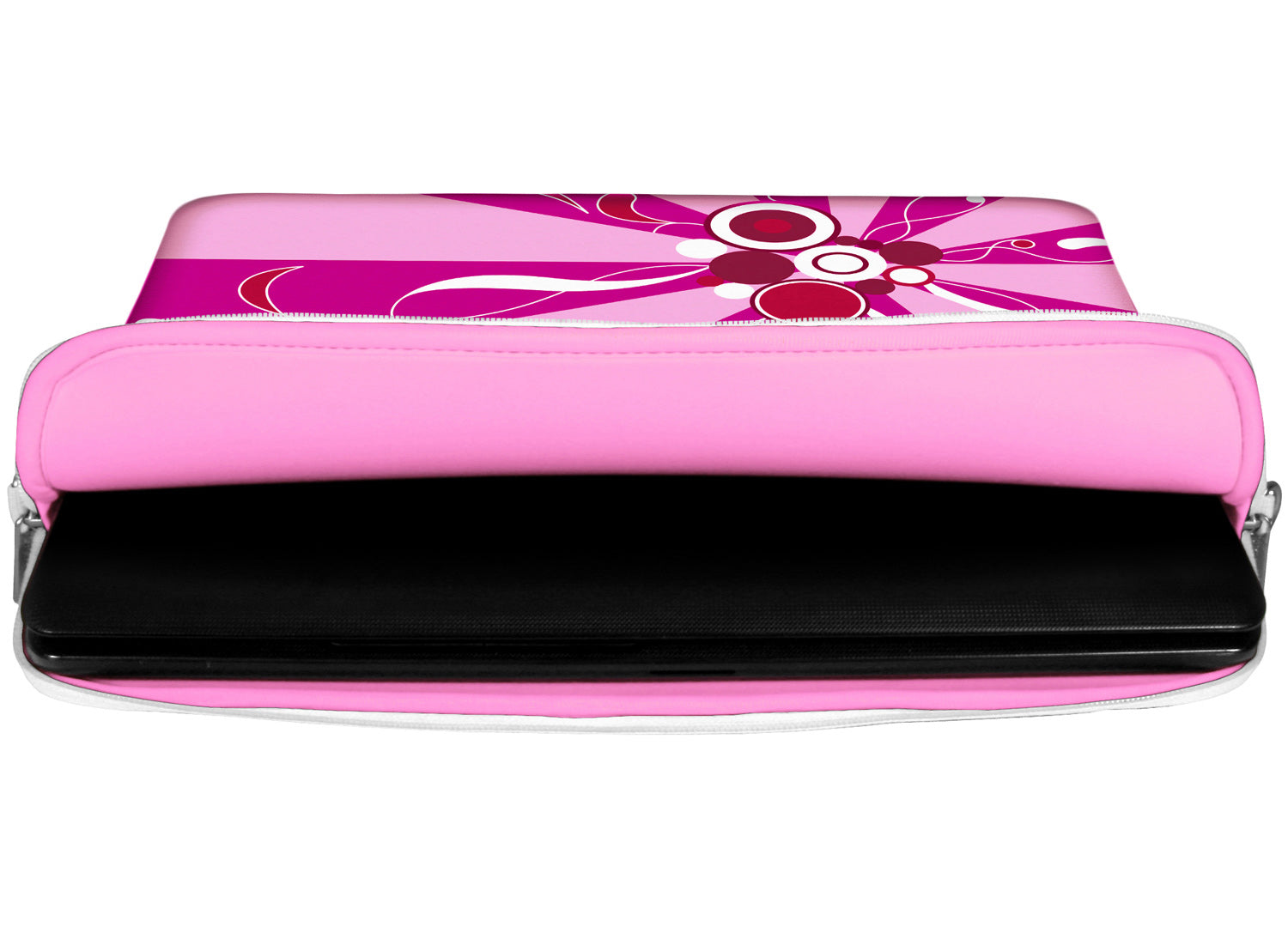 Innenansicht mit Schutzlippen der LS155 Magic Rays Laptoptasche in rosa aus wasserabweisendem Neopren