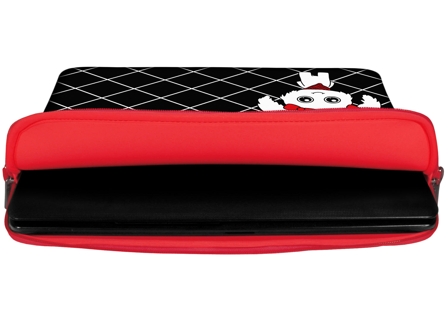 Innenansicht mit Schutzlippen der LS159 Fluffy Designer Tasche für Laptop in rot aus wasserabweisendem Neopren